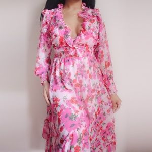 SOLD NWT Misa Samantha Pink Floral Midi Dress